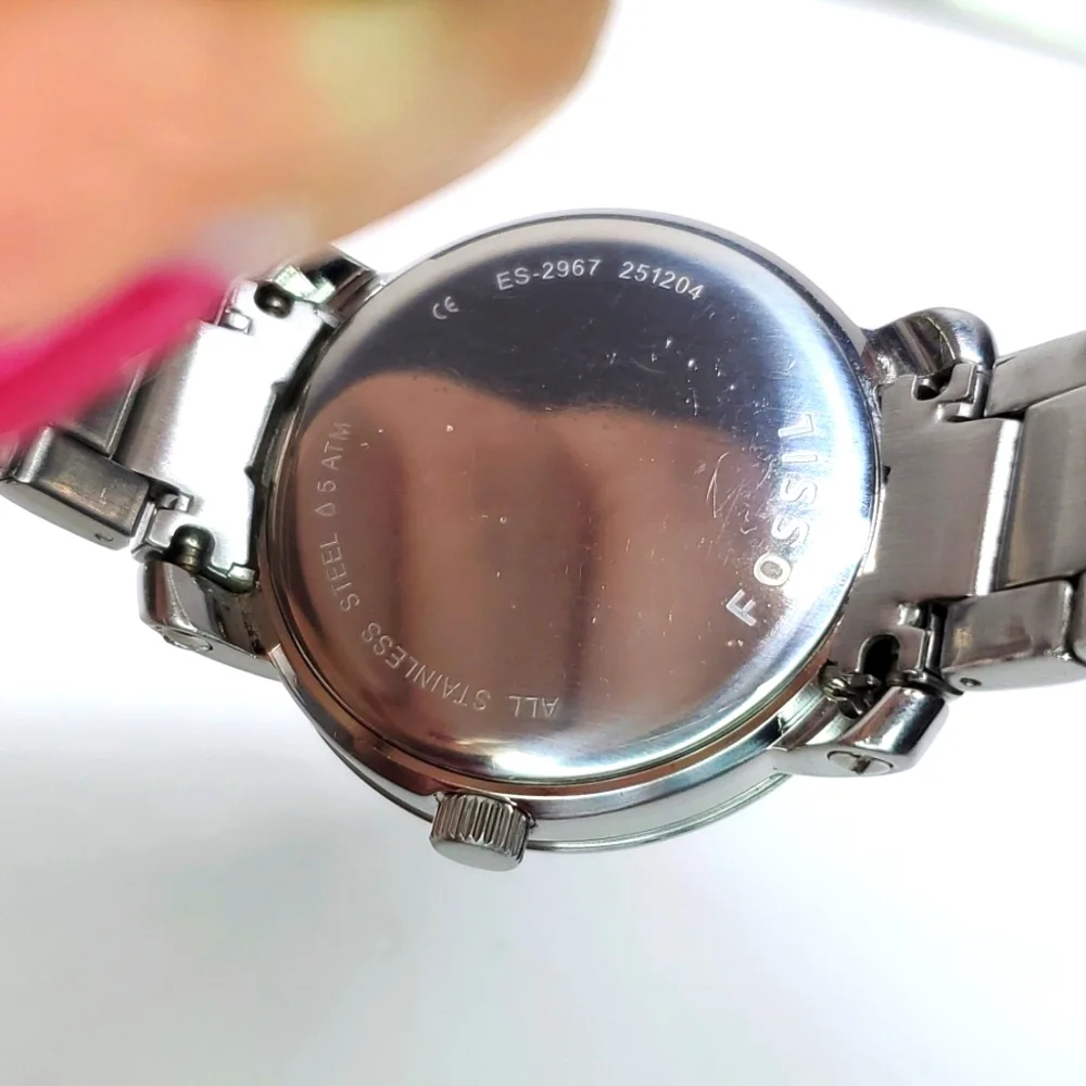 Fossil Watch ES2967 Silver Steel  Wristband Crystal Bezel Multifunction Watch
